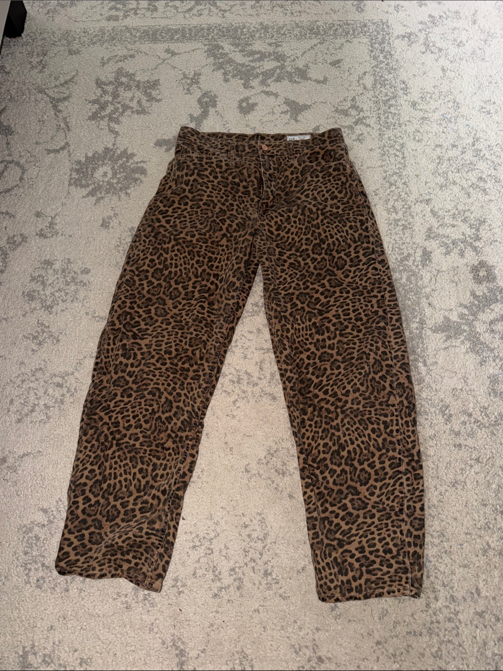 GAP Leopard Print Barrel-Leg Jeans